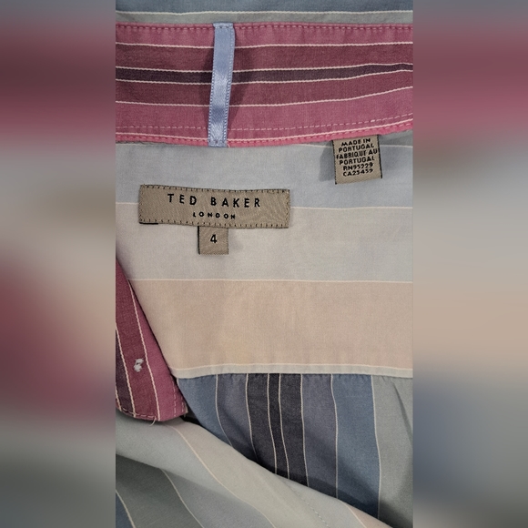 Mens Ted Baker Blue Pink Stripe Buttondown French Cuff Cotton Dress Shirt 4 L - Picture 10 of 15